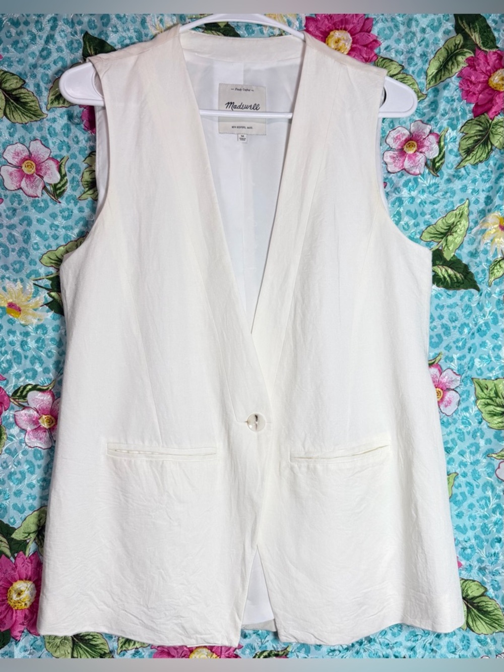 Madewell Off-White Sleeveless V-Neck Blazer Vest